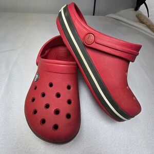 Kids Crocs Clogs Size J2 Red‎ Black White Striped Comfort Shoes